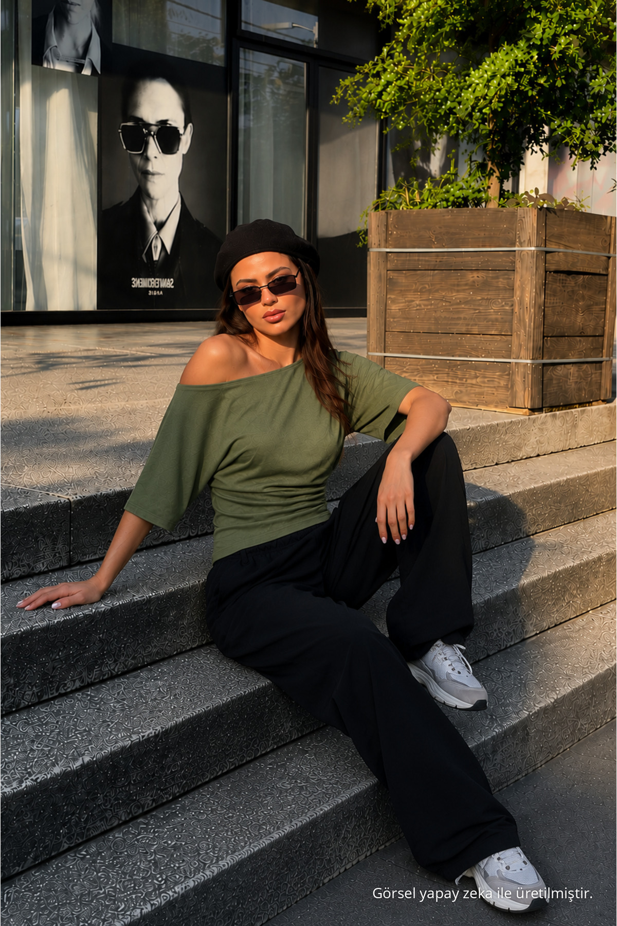 Kadın Günlük Casual Dar Haki Crop Bluz 3