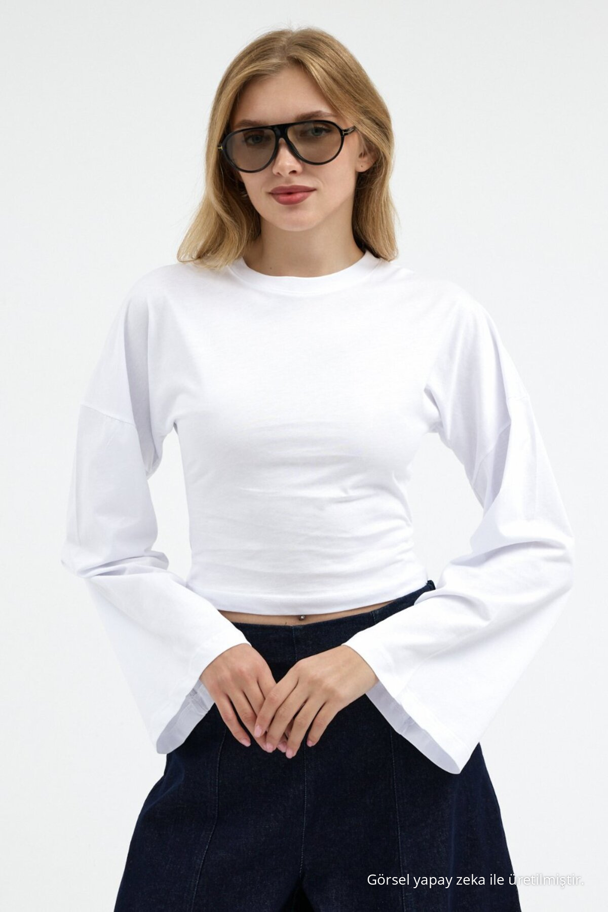 Kadın Bele Oturan Casual 3 Lü Crop Bluz Gri 4
