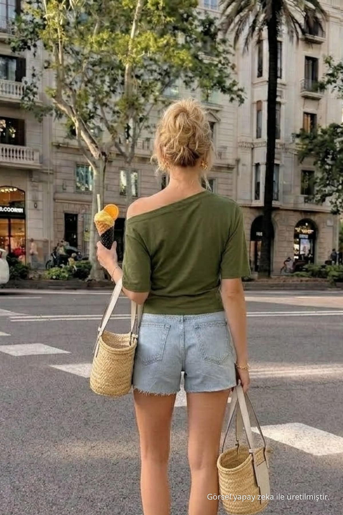Kadın Omzu Dekolteli Basic Haki Tişört 5