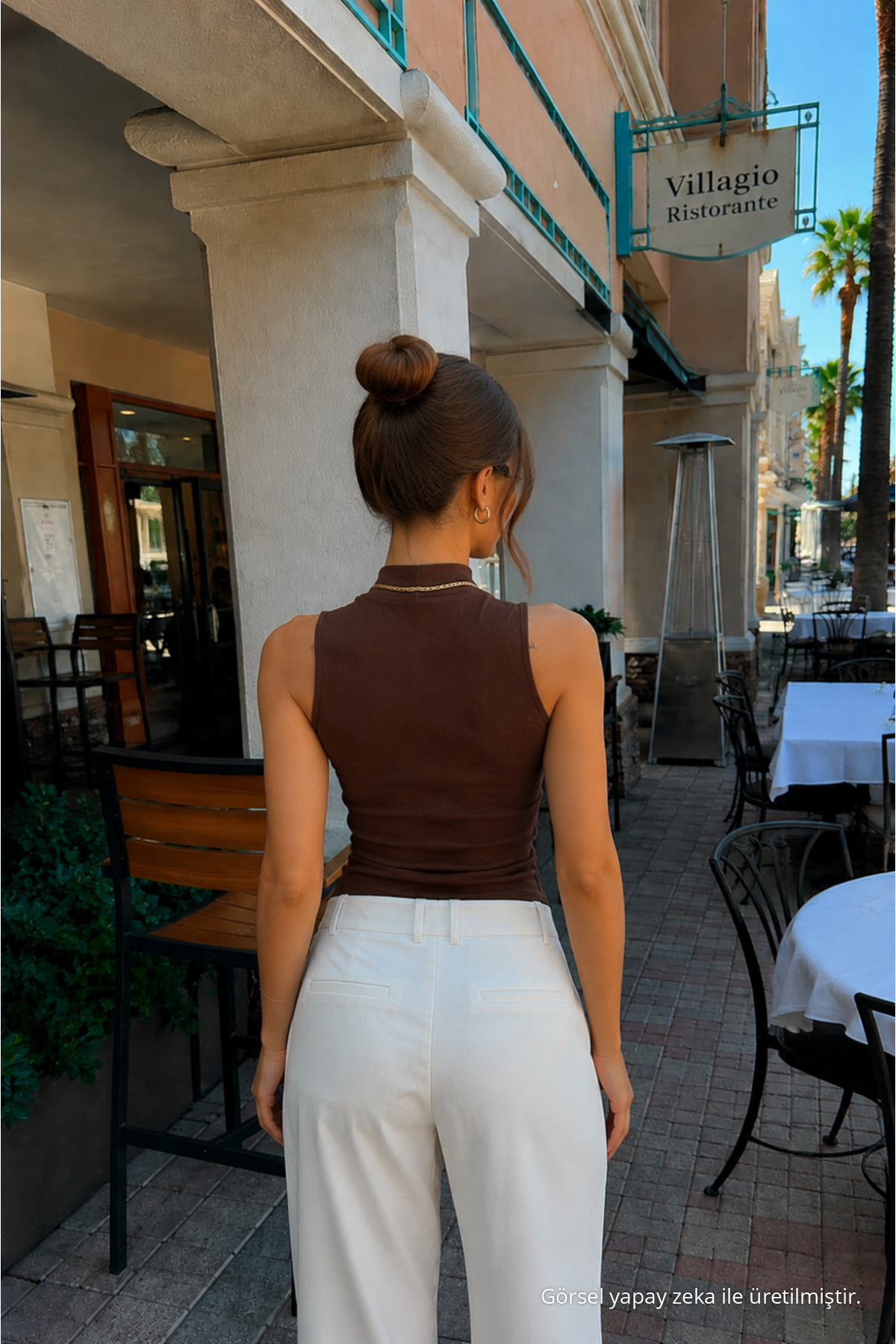 Kadın Kolsuz Yazlık Dar Kahve Şık Crop Bluz 6