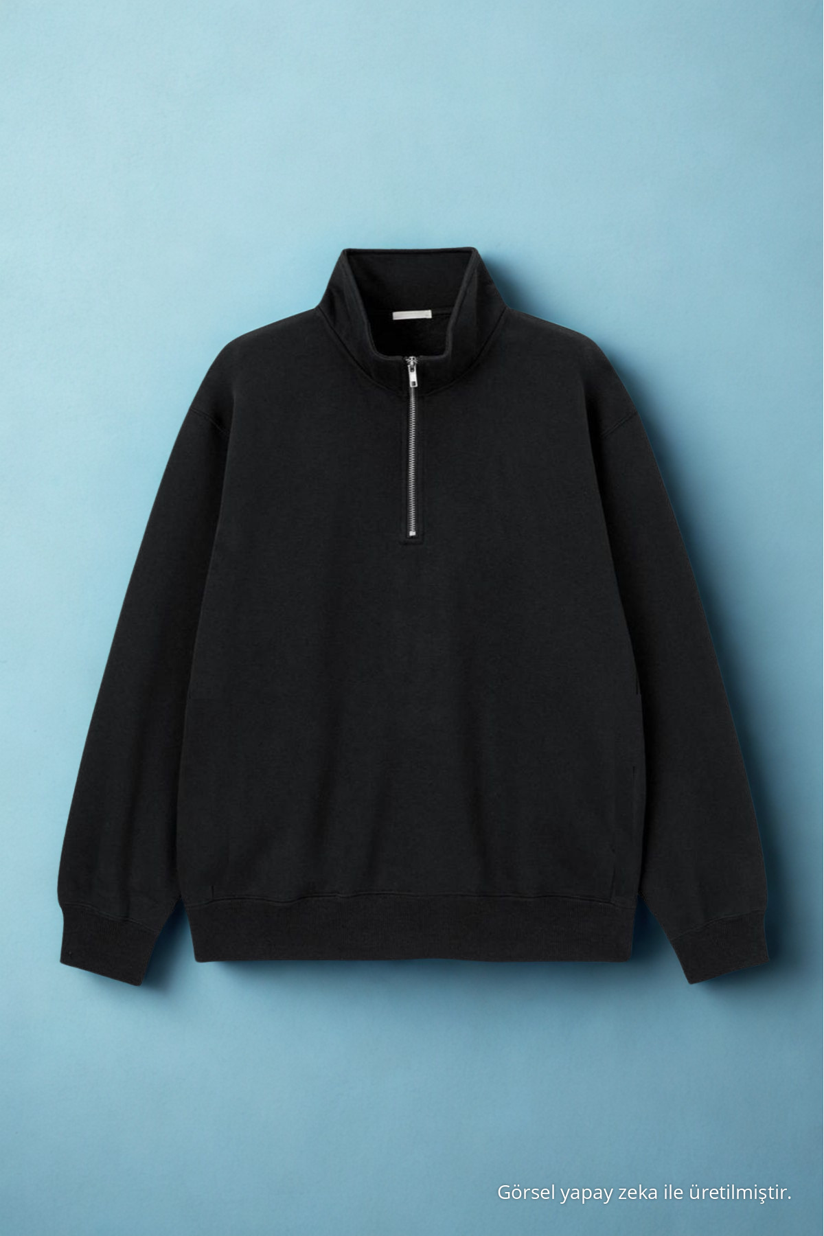 Erkek Dik Yaka Fermuarlı Sweatshirt Siyah 5