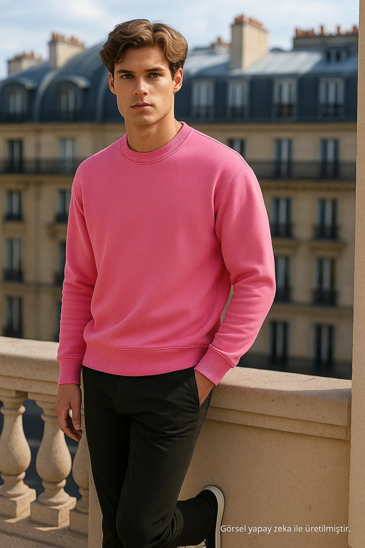 Erkek Bisiklet Yaka Oversize Pembe Kazak 3