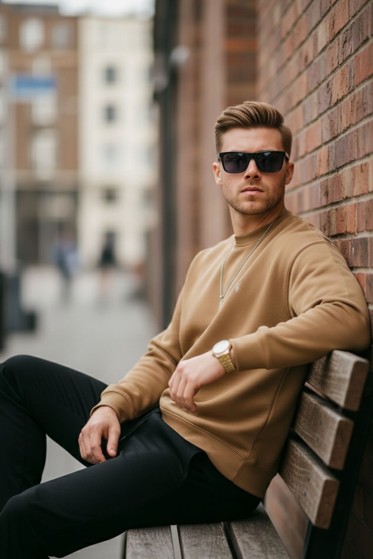 Karamel Renk Erkek Bisiklet Yaka Sweatshirt 5