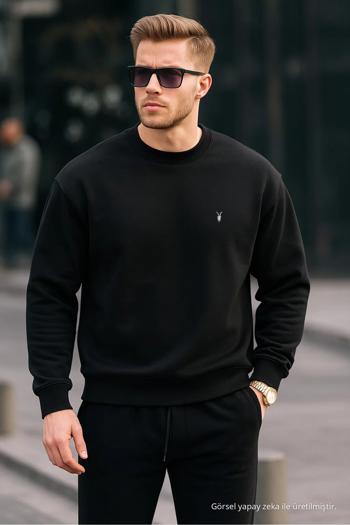 Erkek 3-lü Siyah-çağla-bordo-çağla-gri Sweatshirt Basic Bisiklet Yaka 6