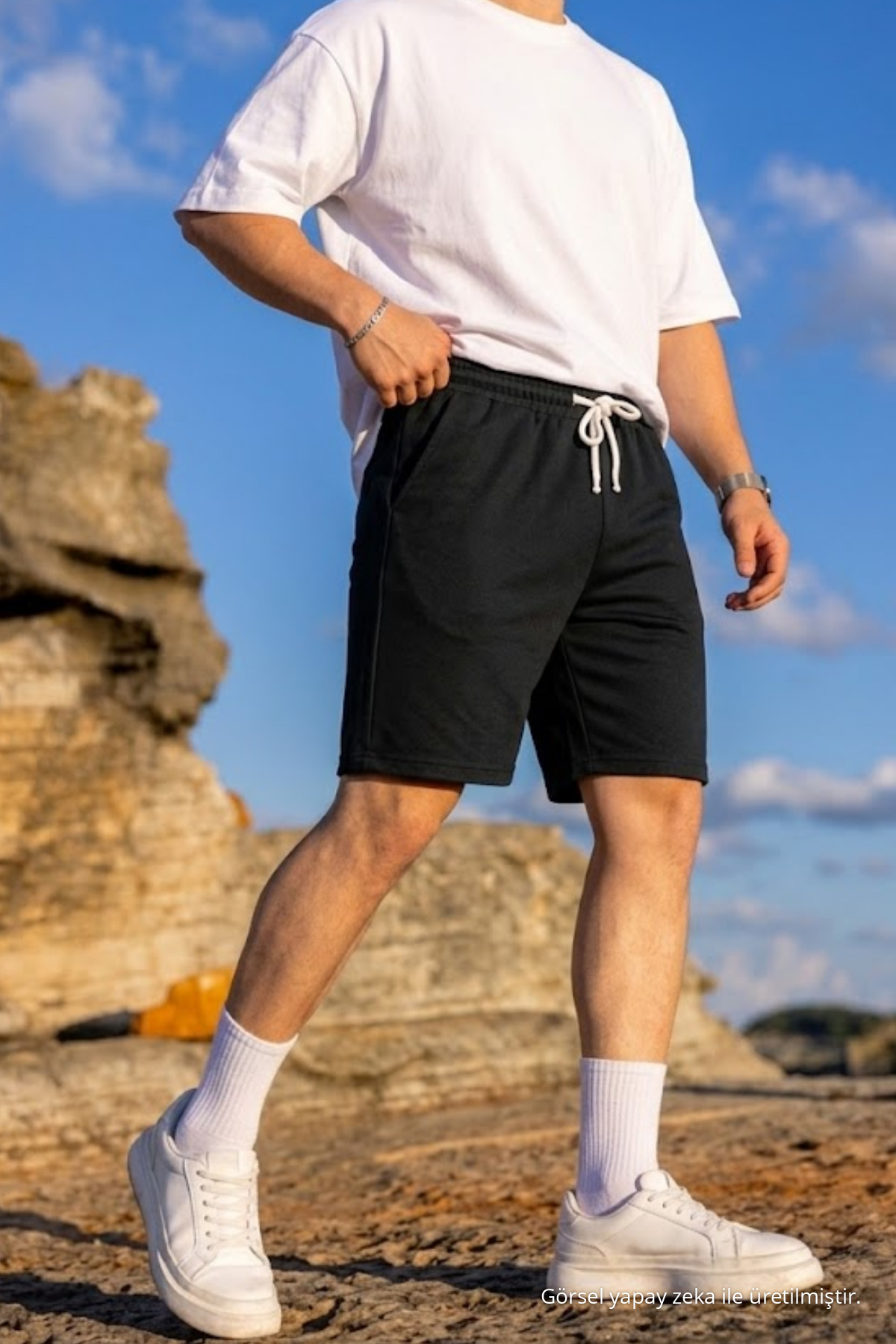 Erkek Pamuklu Casual Cepli Bol Siyah Şort 5