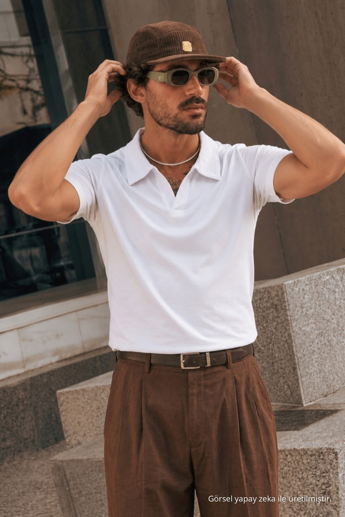 Erkek Polo Yaka %100 Pamuklu Basic Beyaz Tişört 4