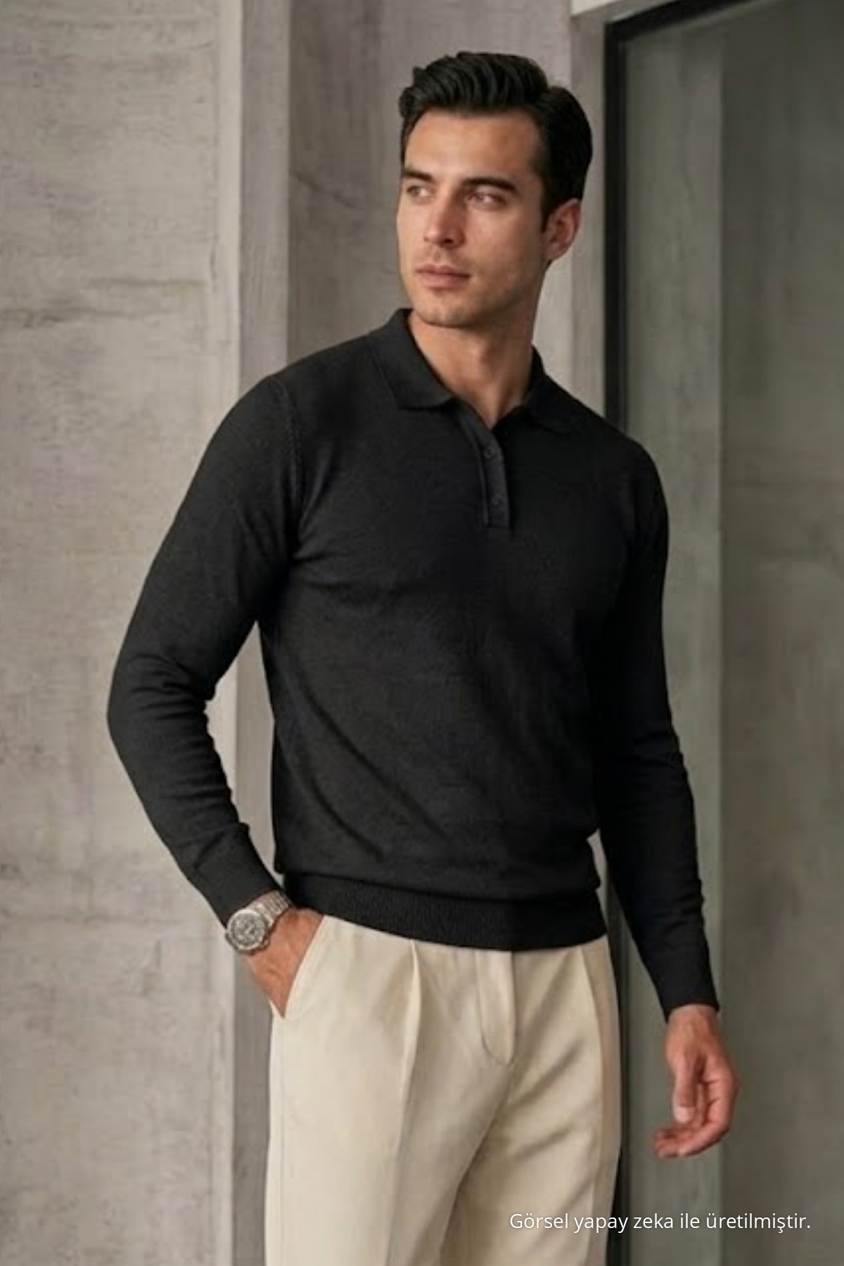 Erkek Casual Loose Reglan Siyah Kazak 5