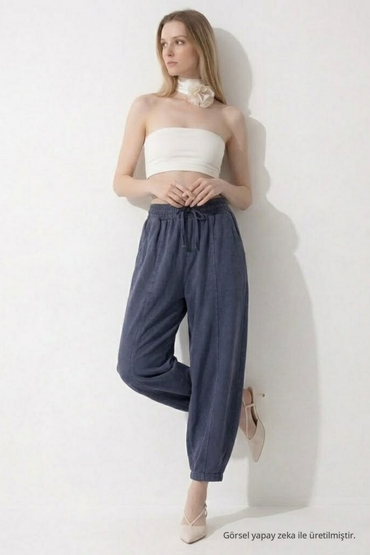 Kadın Basic Soft Füme Şalvar Pantolon 4