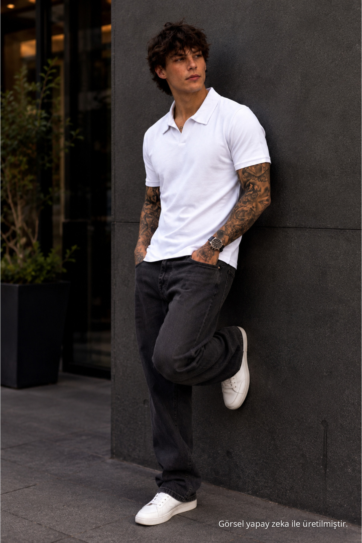 Erkek %100 Pamuk Beyaz Polo Yaka T-shirt 5