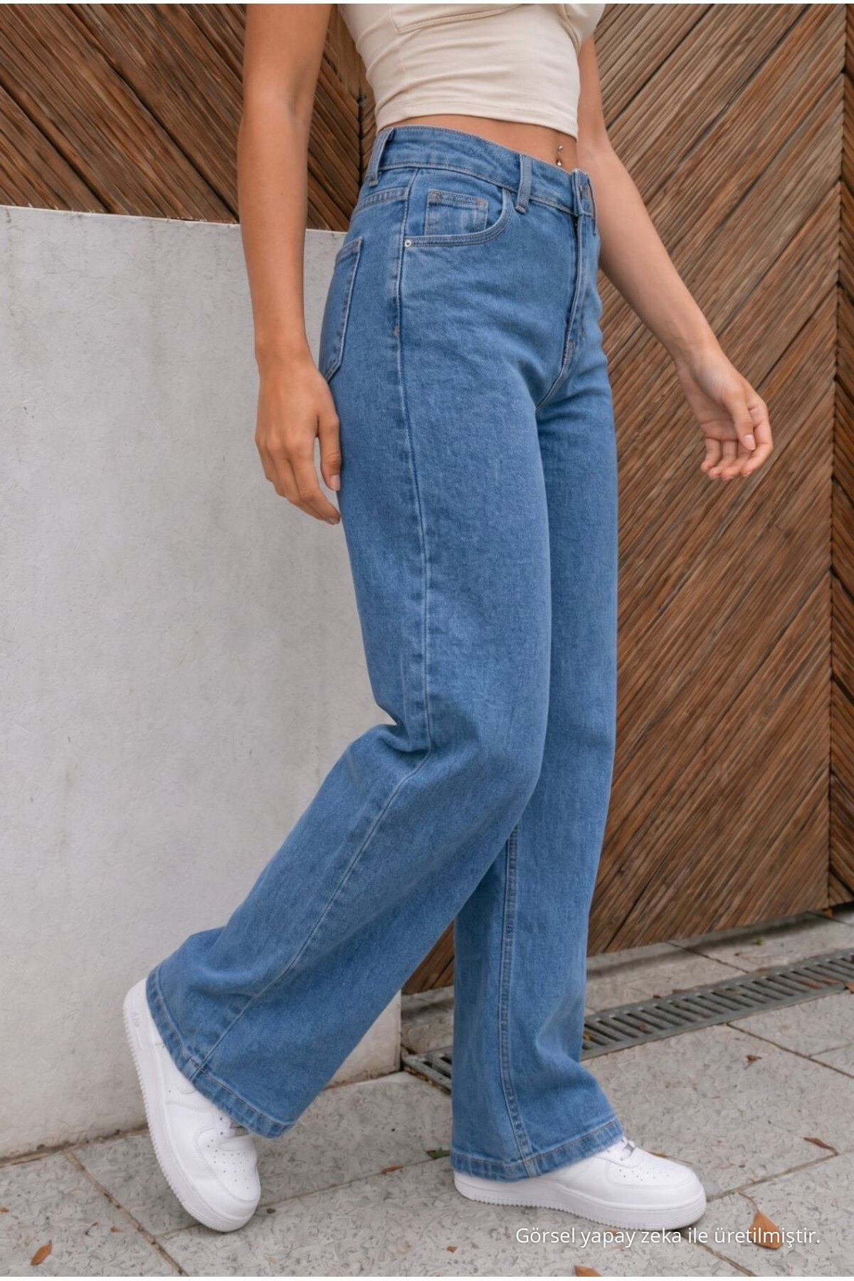 Yüksek Bel Wide Leg Salaş Esnek Palazzo Jean Mavi 4