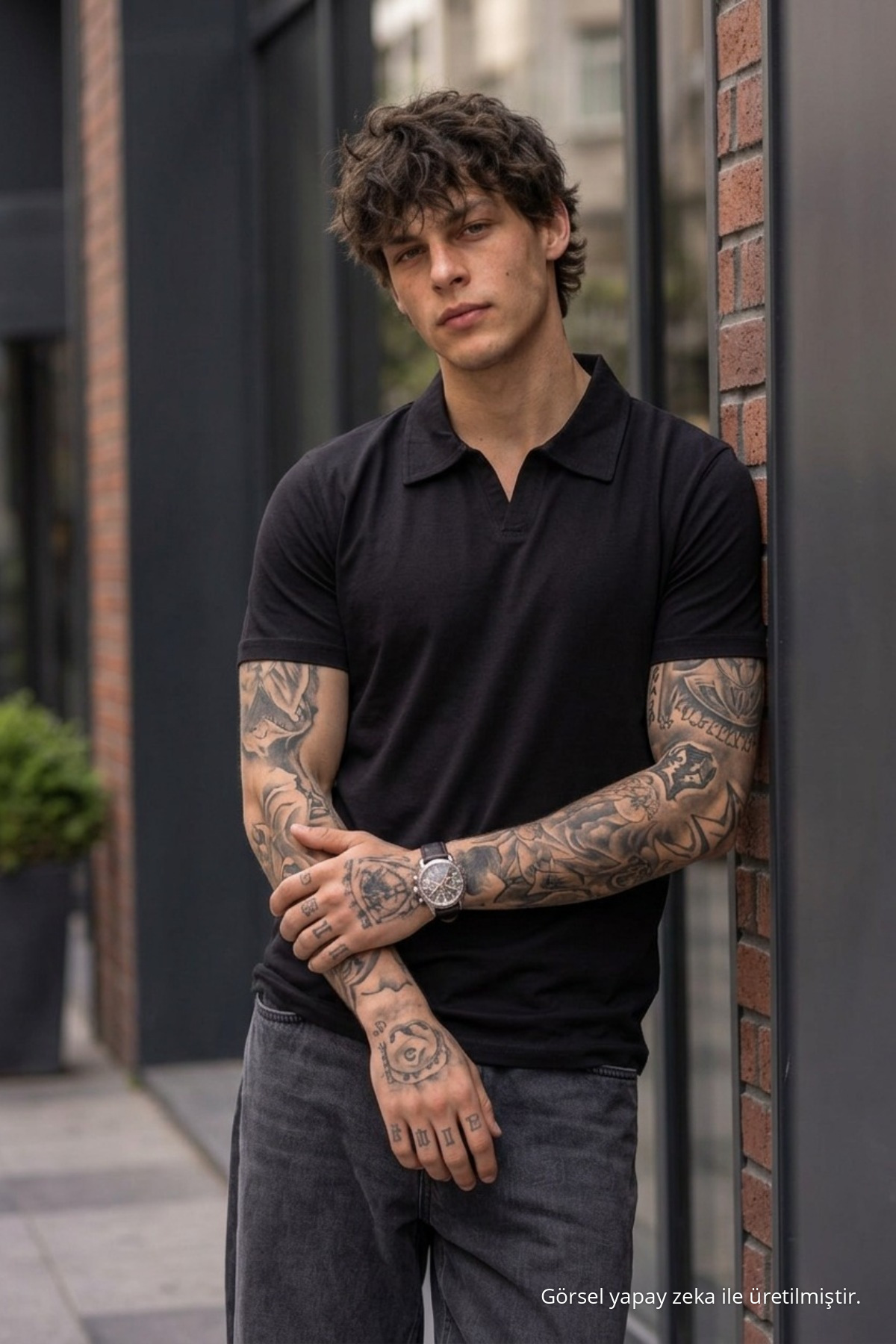 Erkek %100 Pamuk SİYAH Polo Yaka T-shirt 6