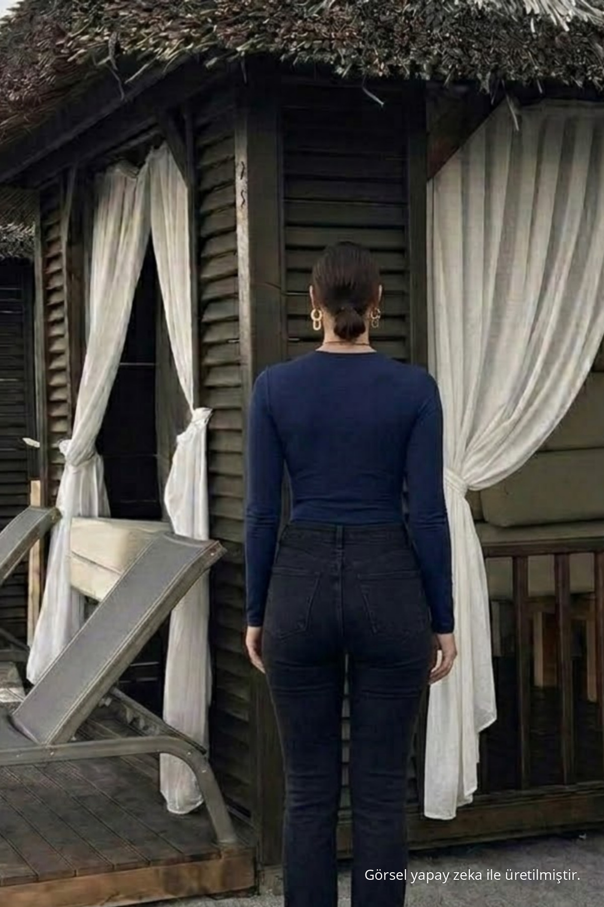 Kadın Basic Pamuklu Lacivert Şık Bluz 5