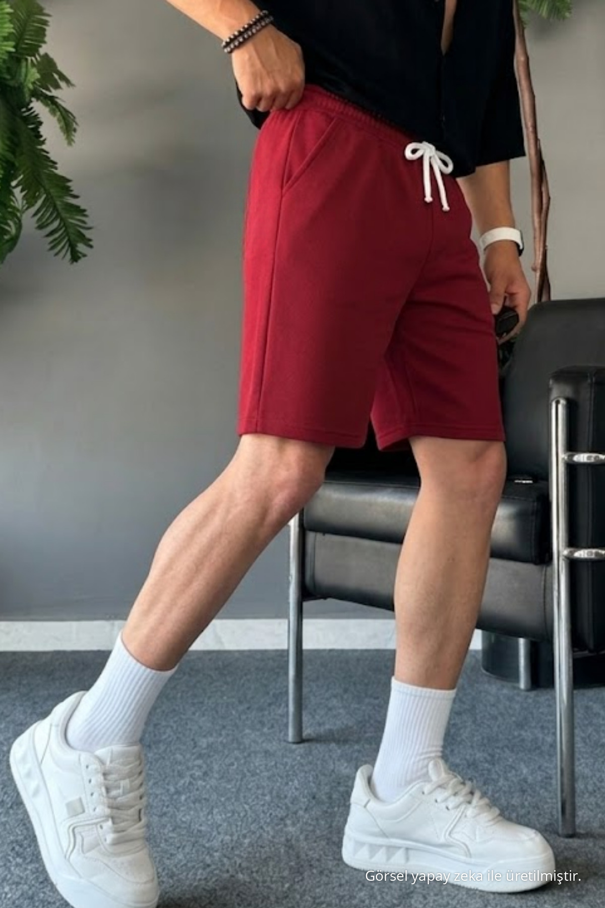 Erkek Beli Lastikli Rahat Basic Bordo Şort 5