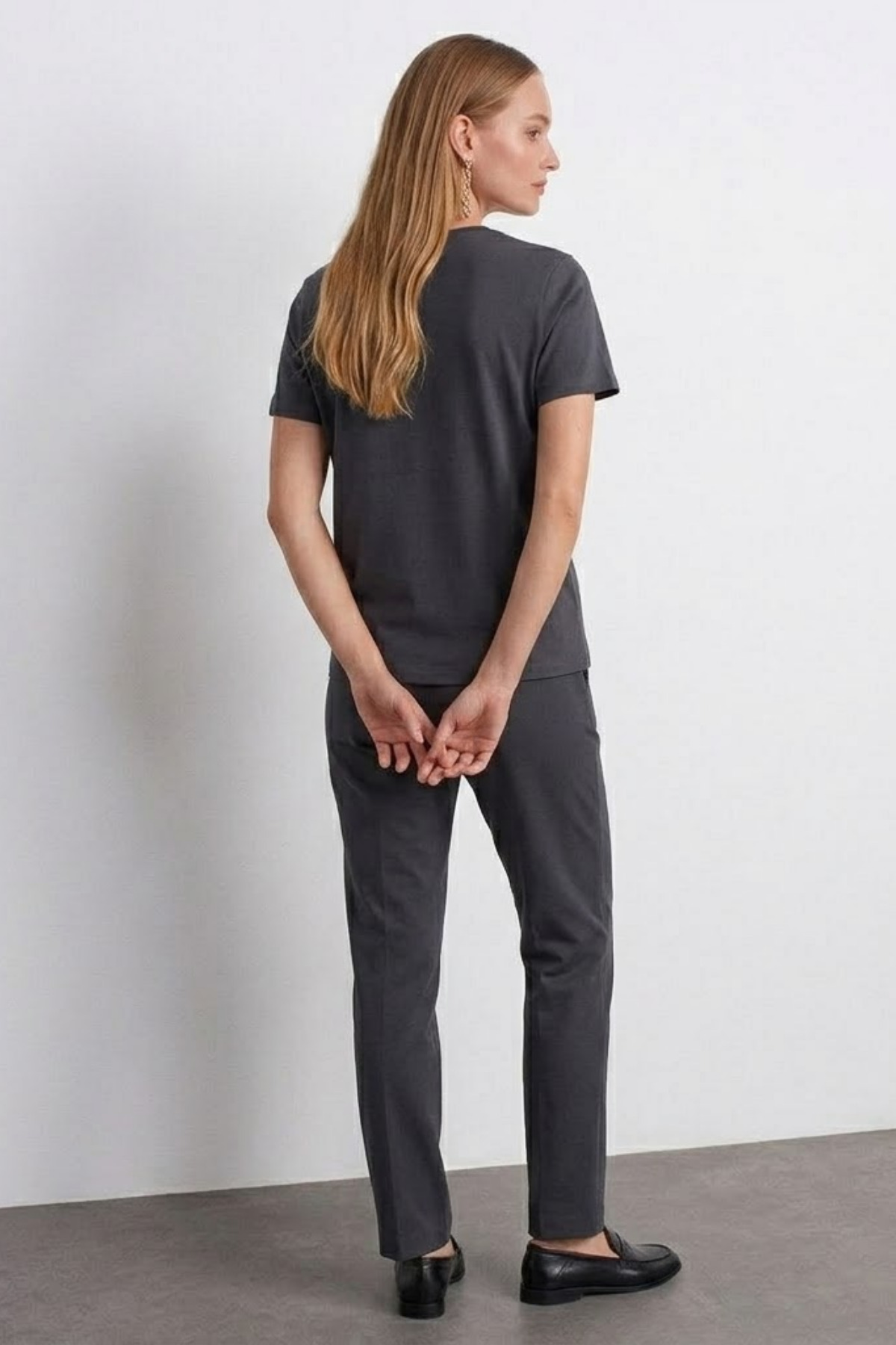 Kadın Comfort Fit Basic Füme Bol Tişört 3
