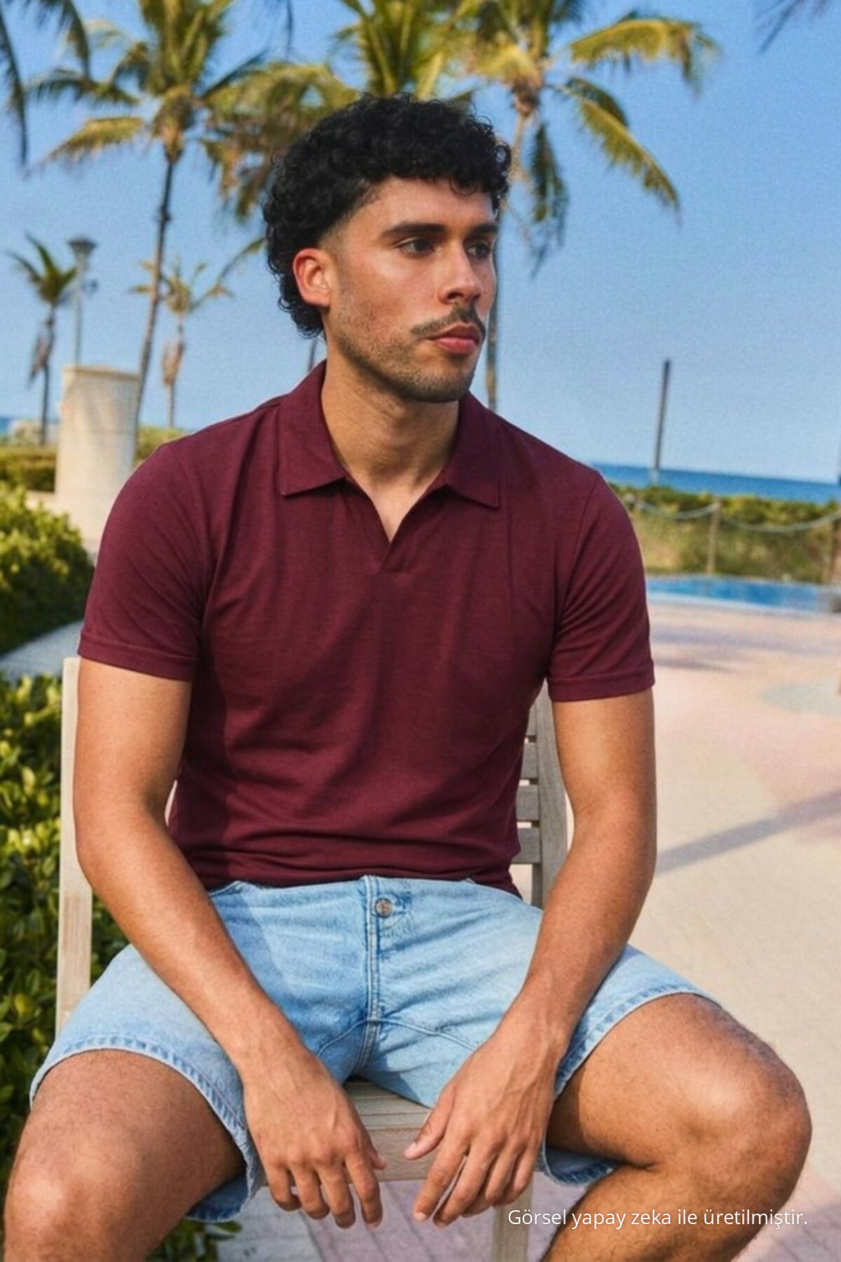 Erkek Trend Polo Yaka Günlük Bordo Tişört 4