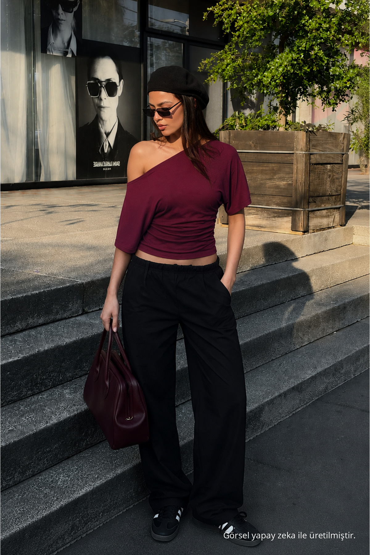 Kadın Günlük Casual Dar Bordo Crop Bluz 4
