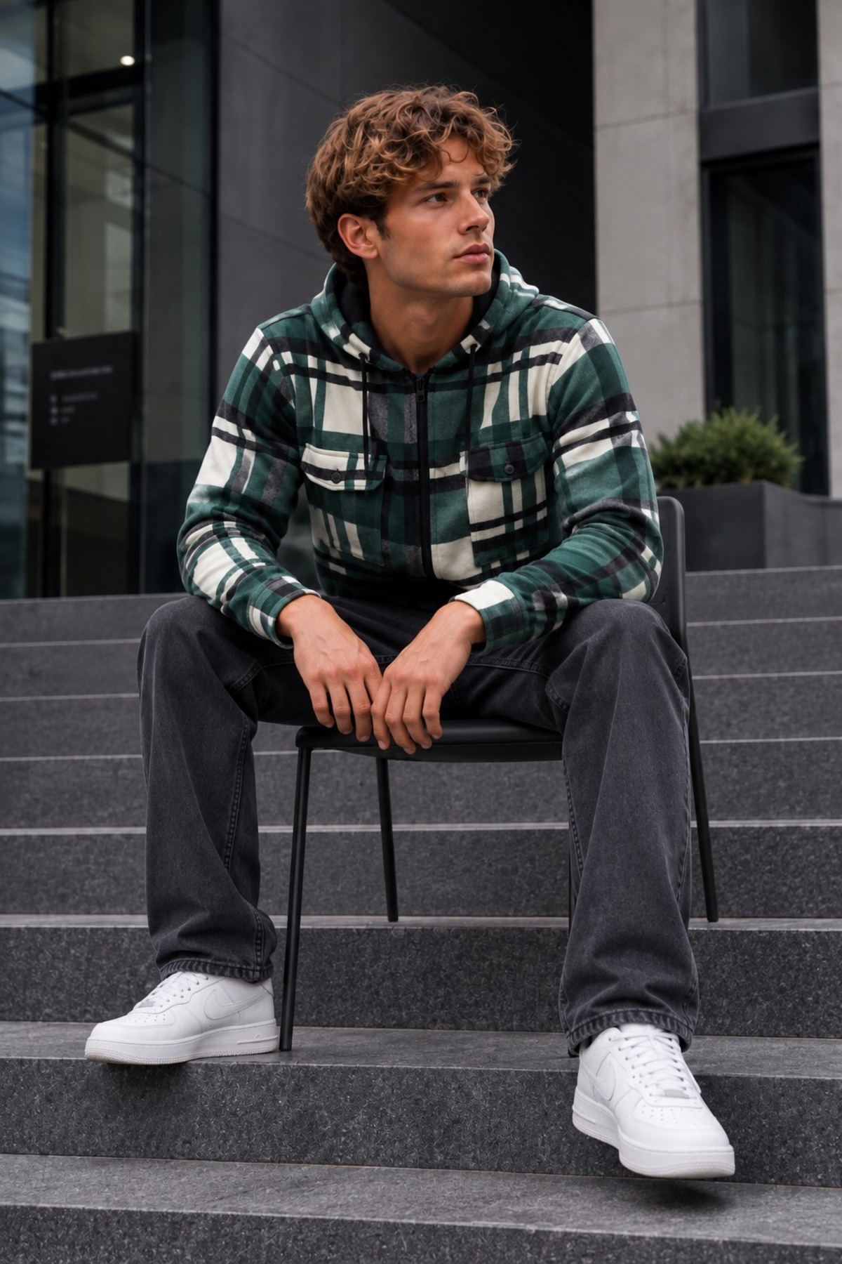 Erkek Fermuarlı Oduncu Rahat Yeşil Gömlek 5