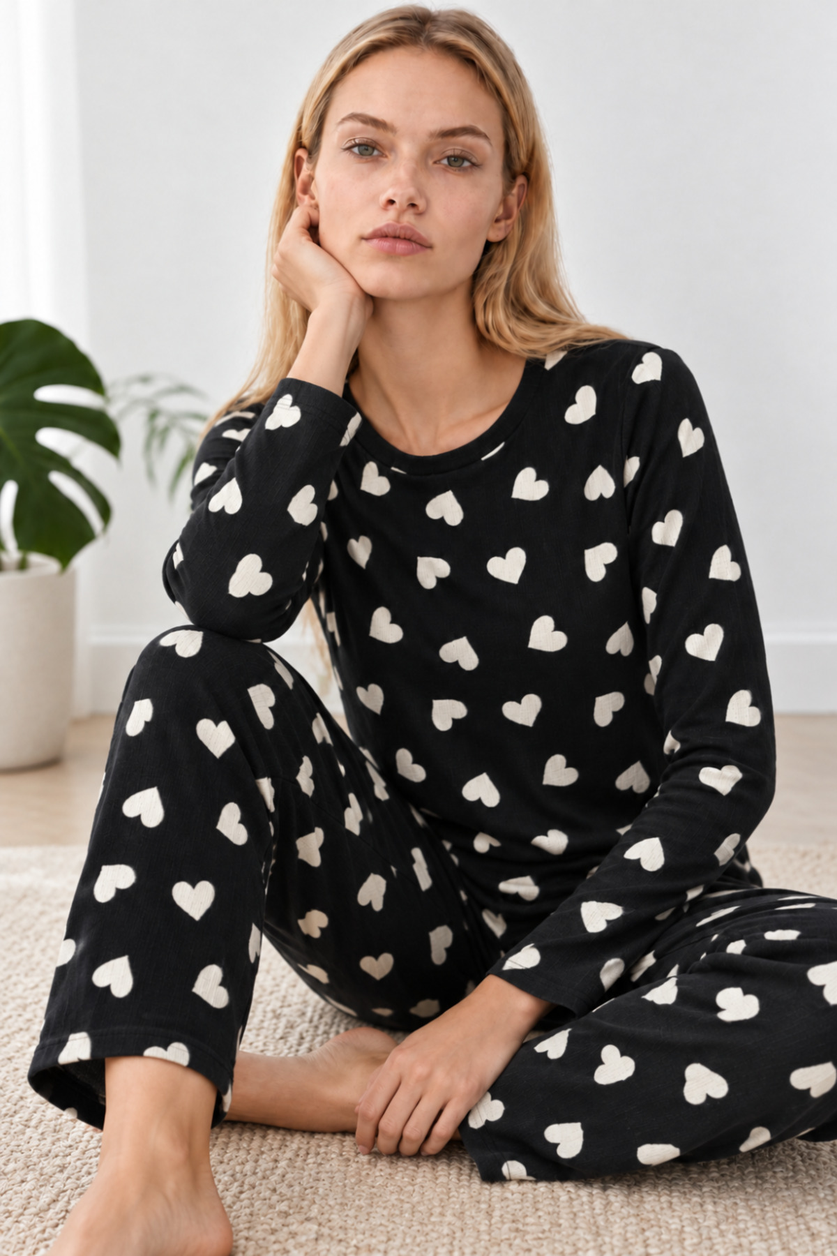 Kadın Desenli İkili Çok Renkli Rahat Pijama Takımı 4826 4