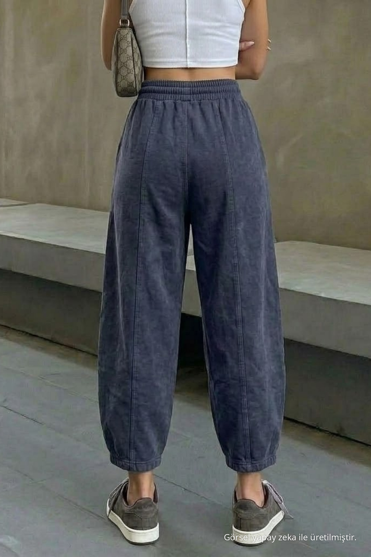 Kadın Beli Lastikli Füme Şalvar Pantolon 5