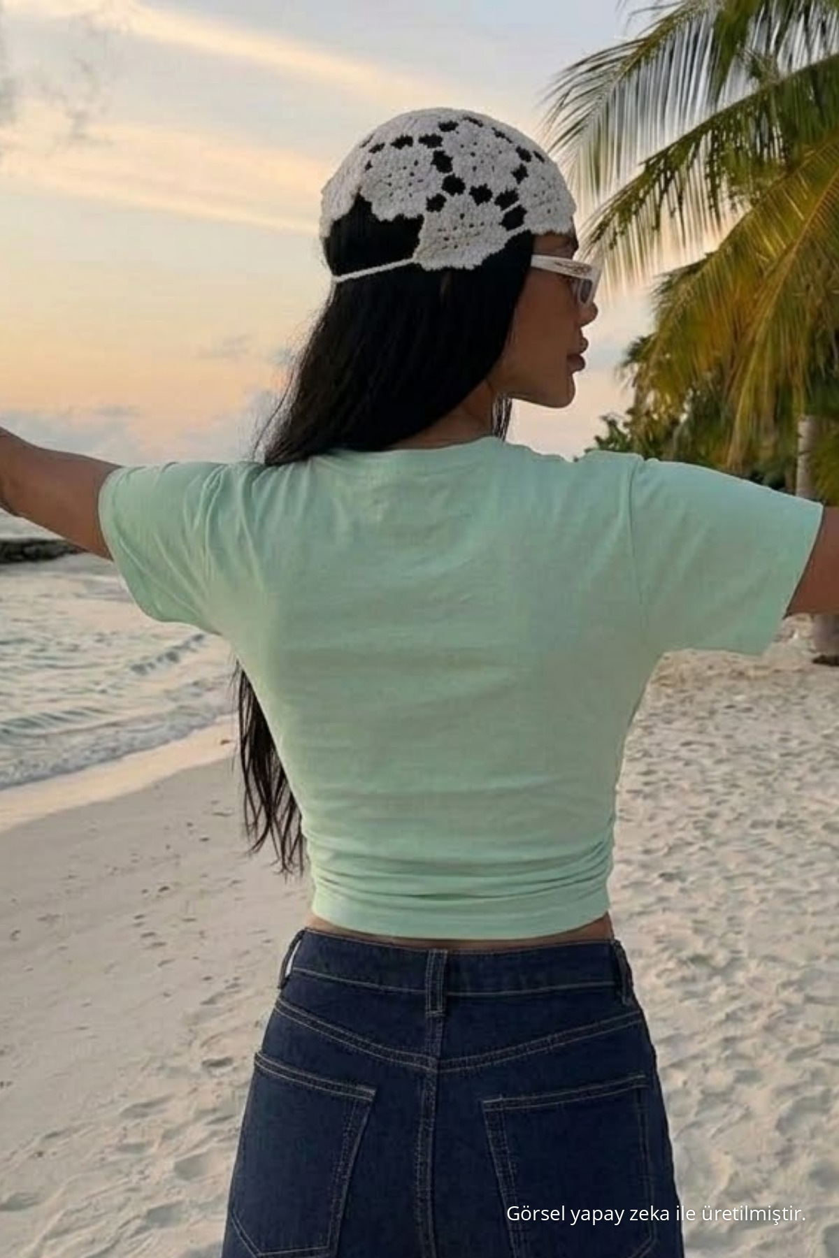 Kadın Yarasa Kollu Dar Çağla Crop Tişört 5