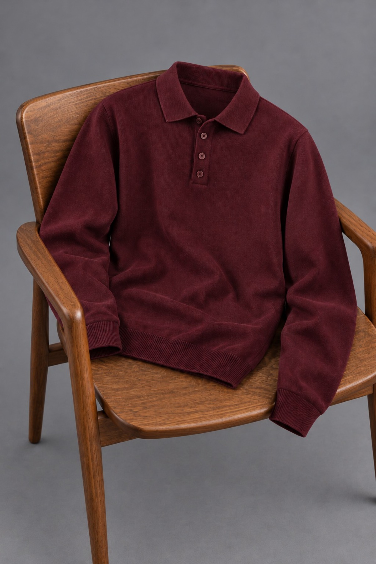 Erkek Polo Yaka Düğmeli Casual Triko Bordo Kazak 5
