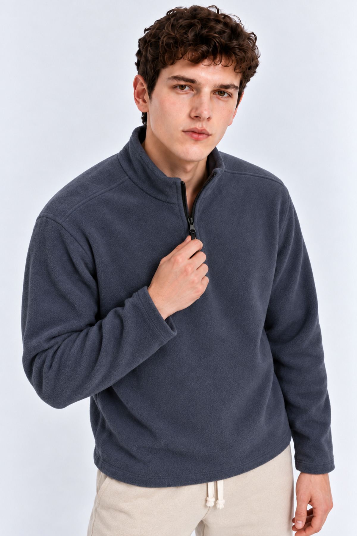 Erkek Yarım Fermuarlı Bol Füme Sweatshirt 5