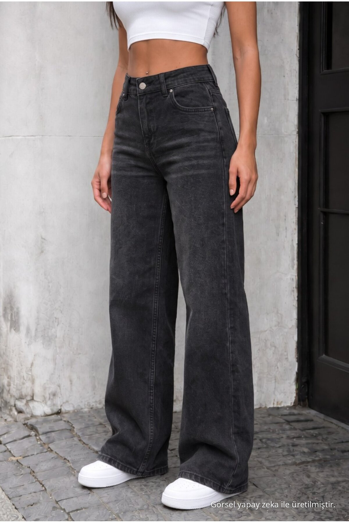 Yüksek Bel Wide Leg Bol Paça Yıkamalı Jean SİYAH EFEKTLİ 4