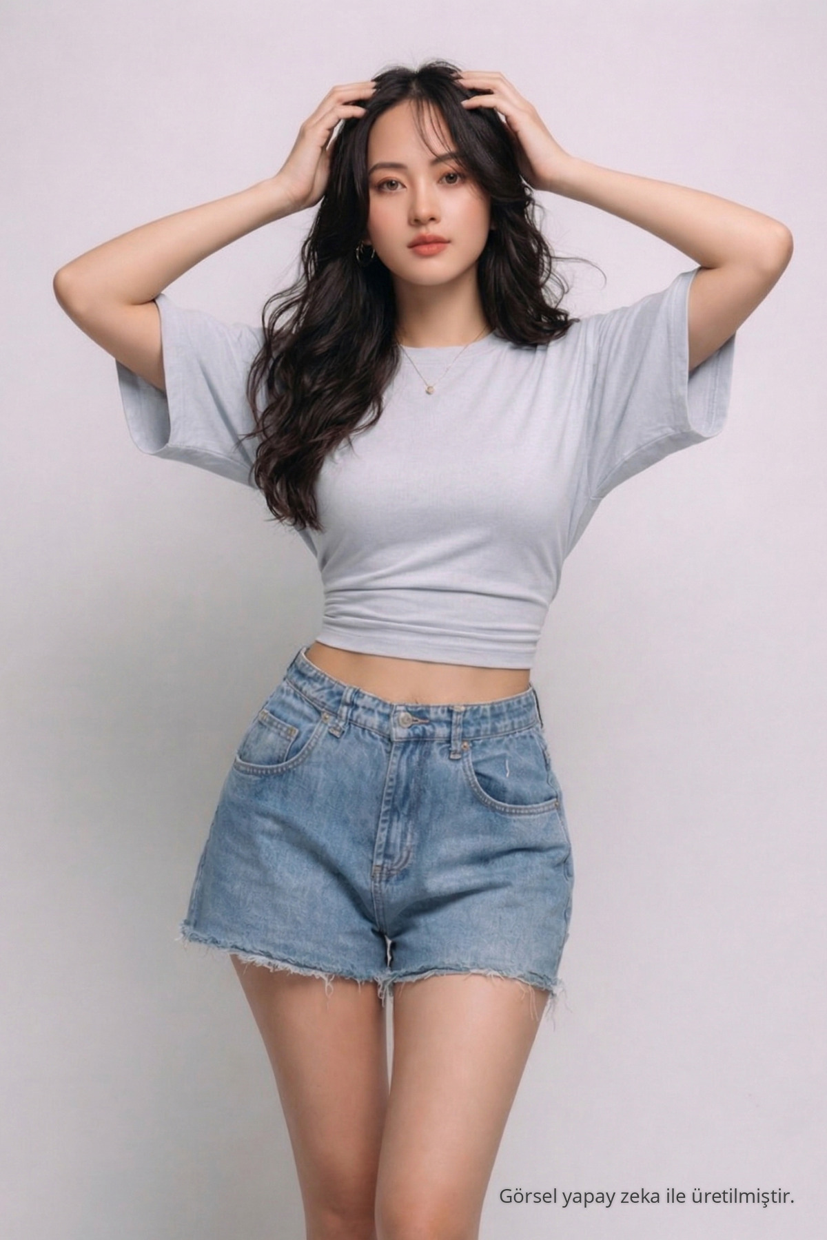 Kadın Yazlık Kısa Kollu Gri Crop Bluz 6