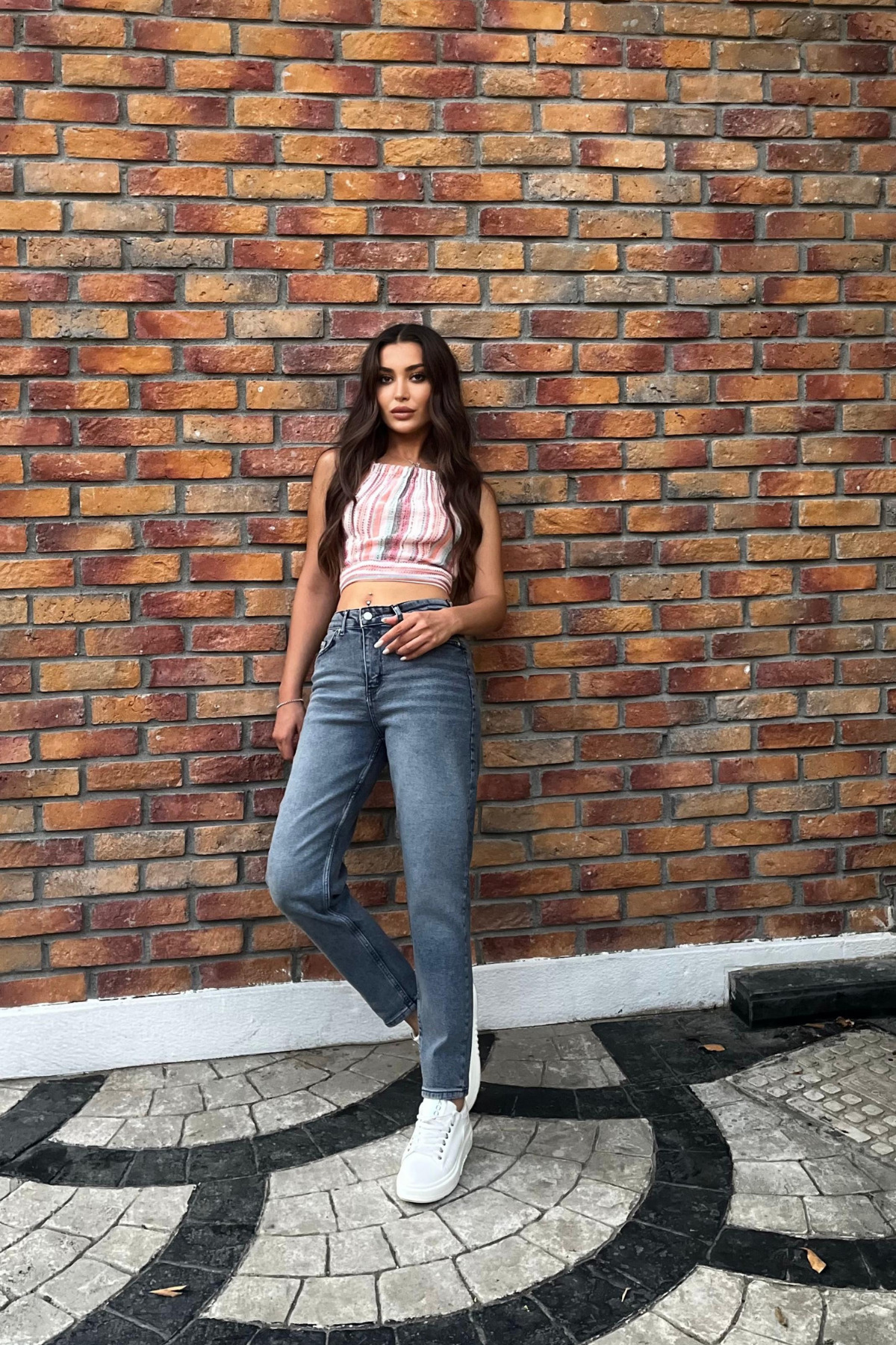 Kadın Yüksek Bel Boyfriend Likralı Kot Pantolon Gök Mavi 5