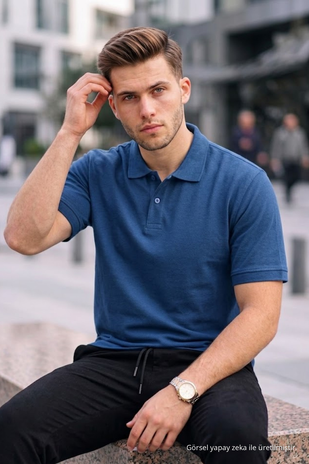 Erkek Basic Relax İndigo Polo Yaka Tişört 3