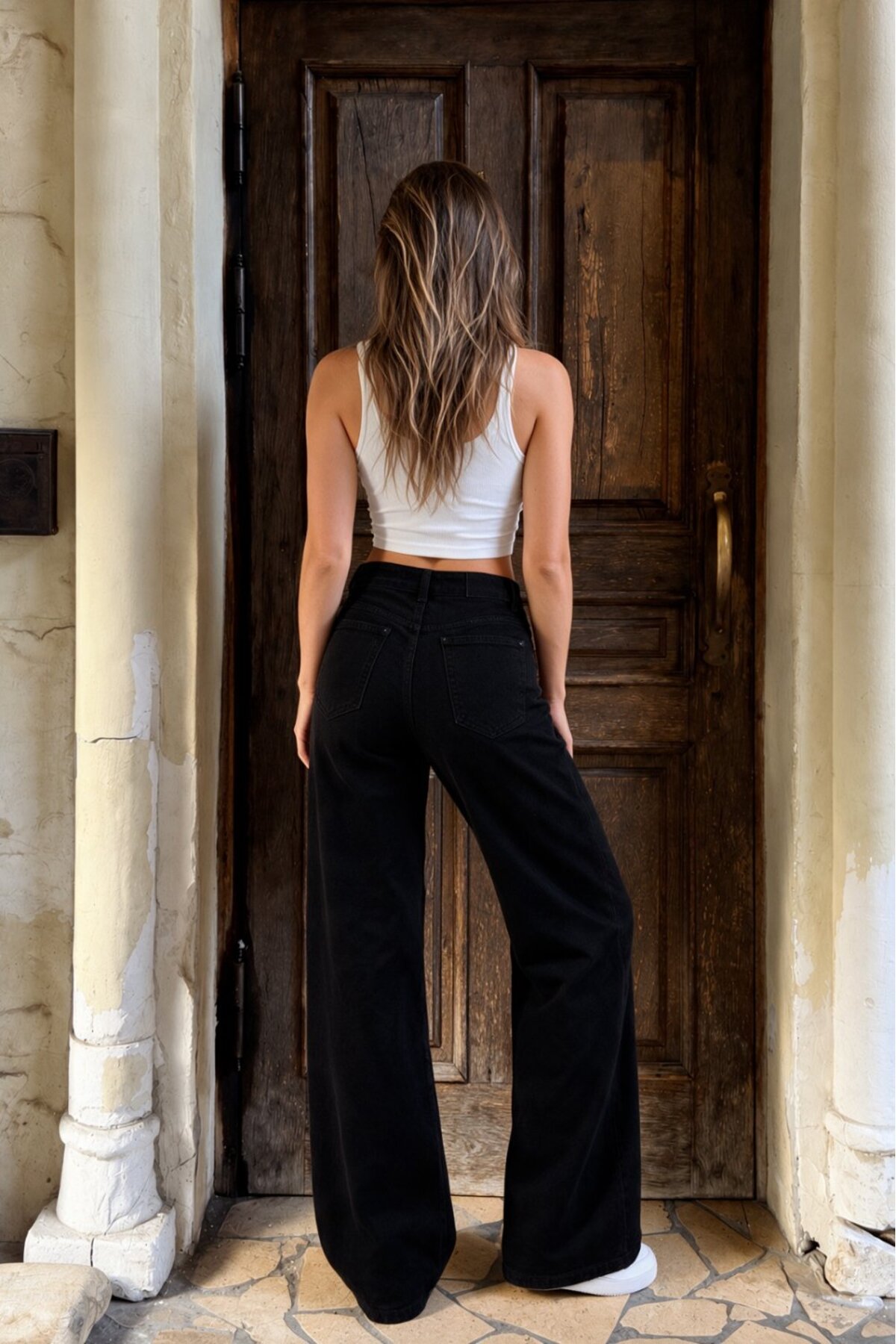 Siyah High Waist Wide Leg Bol Paça Jean 7