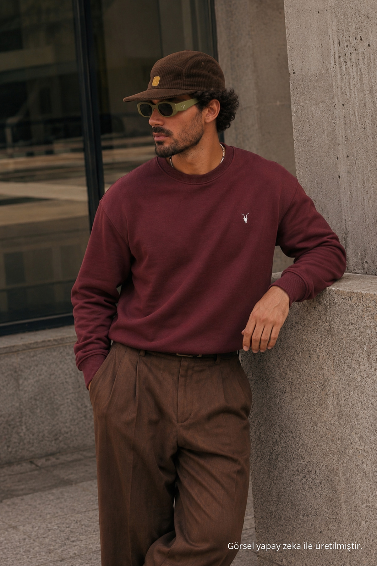 Bordo Bol Kesim Rahat Erkek Sweatshirt 5