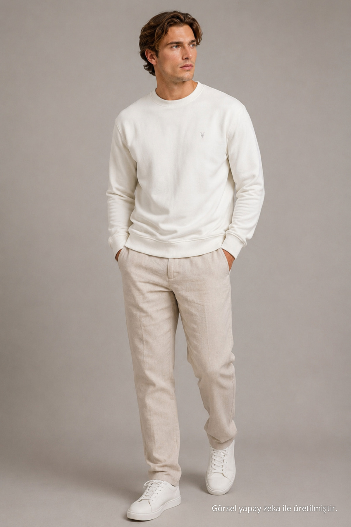 Reglan Casual Kış Ekru Erkek Sweatshirt 5