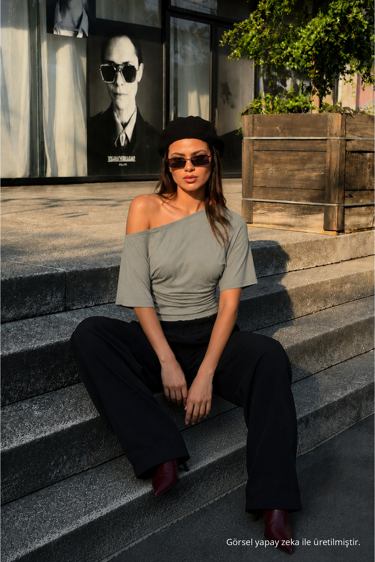 Kadın Günlük Casual Dar Gri Crop Bluz 3
