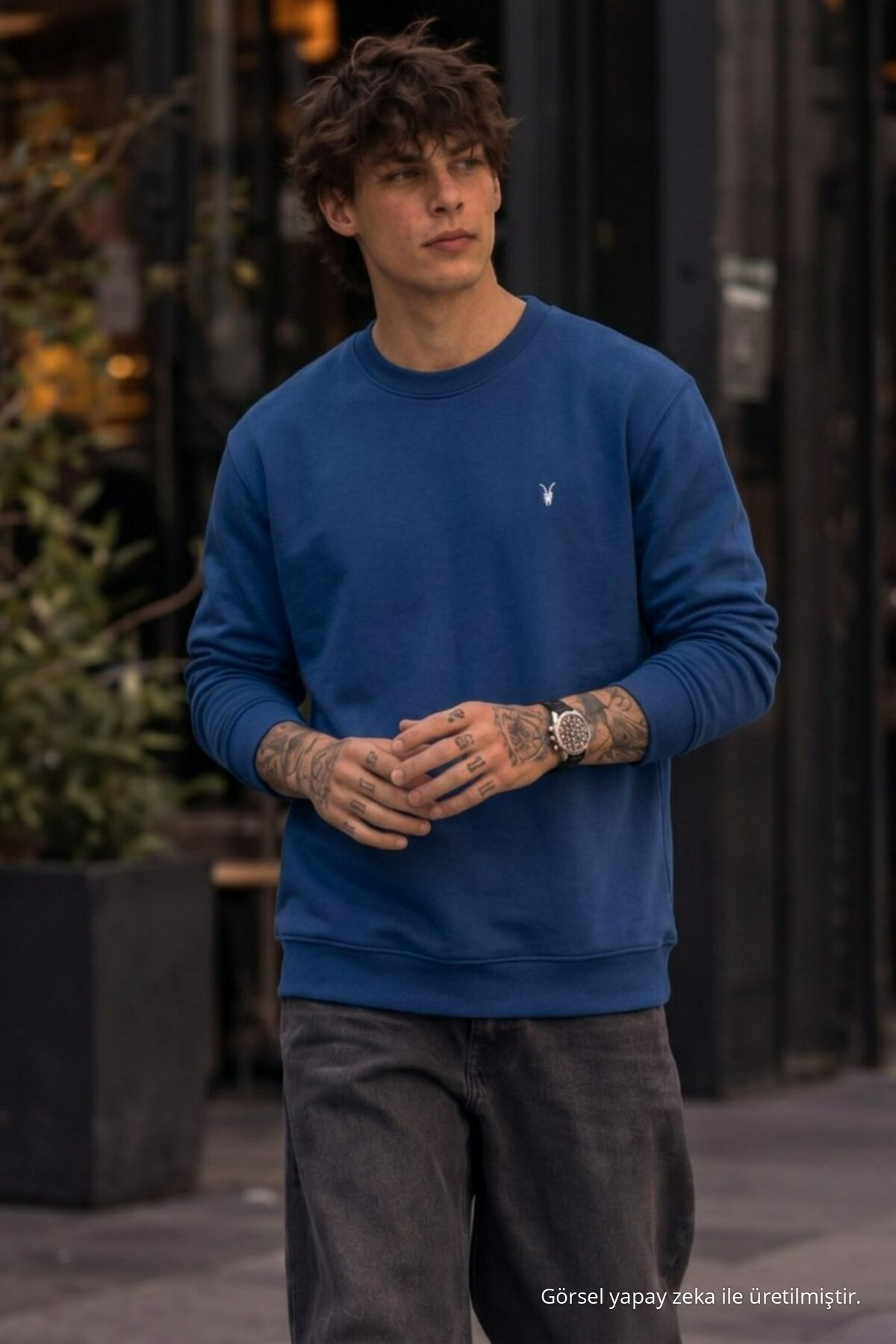 Erkek Basic Mevsimlik Bol 3 Lü Sweatshirt MAVİ 4