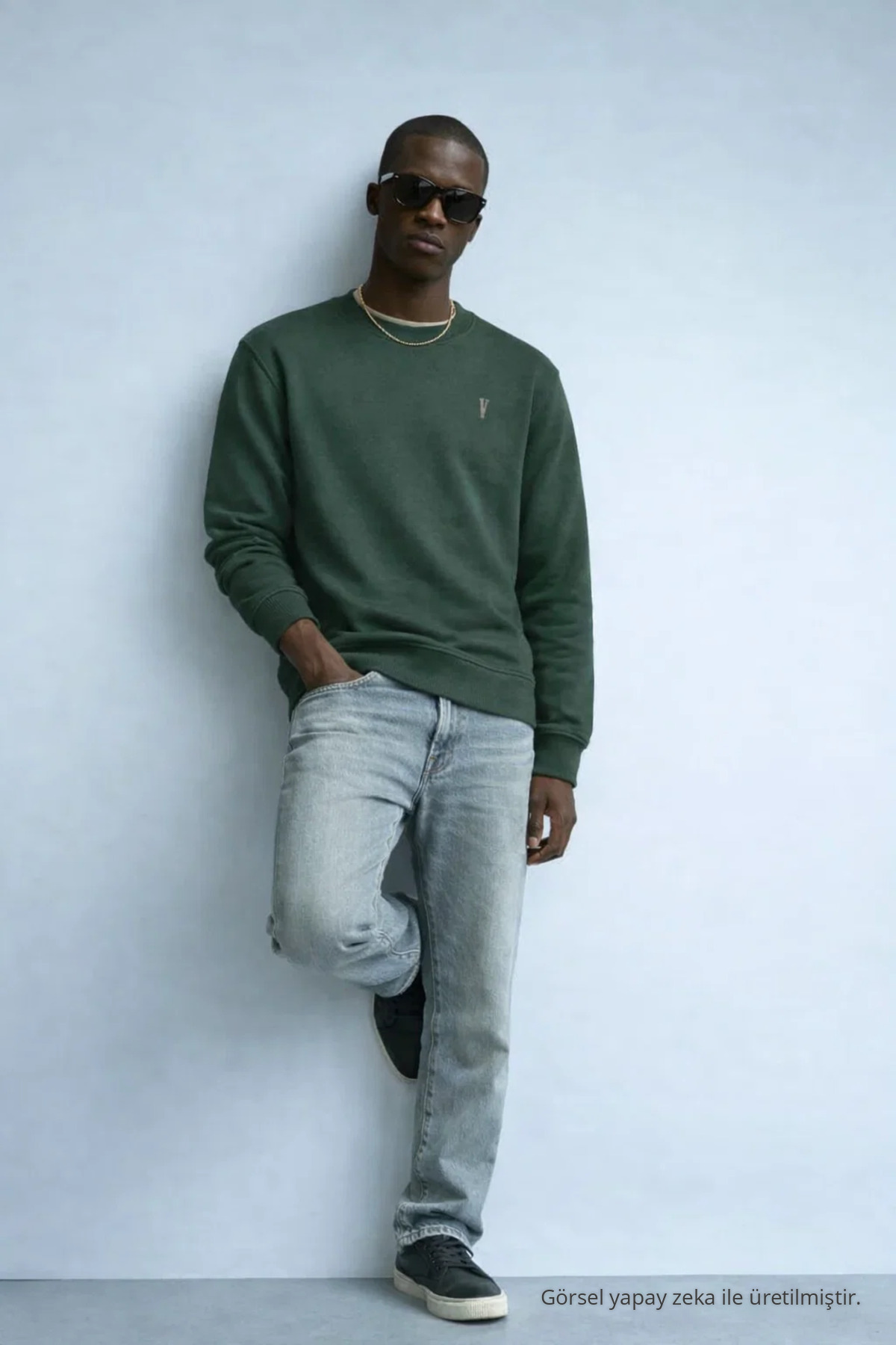 Erkek Nakışlı Parlak HAKİ Sweatshirt 4