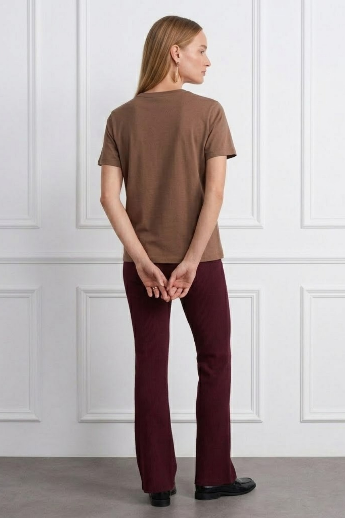 Kadın Comfort Fit Basic Kahverengi Bol Tişört 6