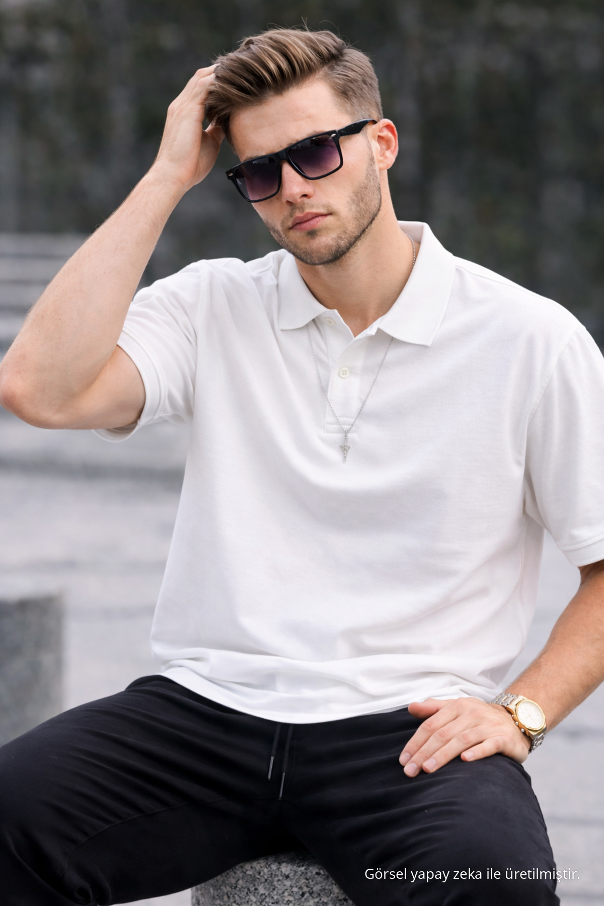 Erkek Basic Relax Beyaz Polo Yaka Tişört 5