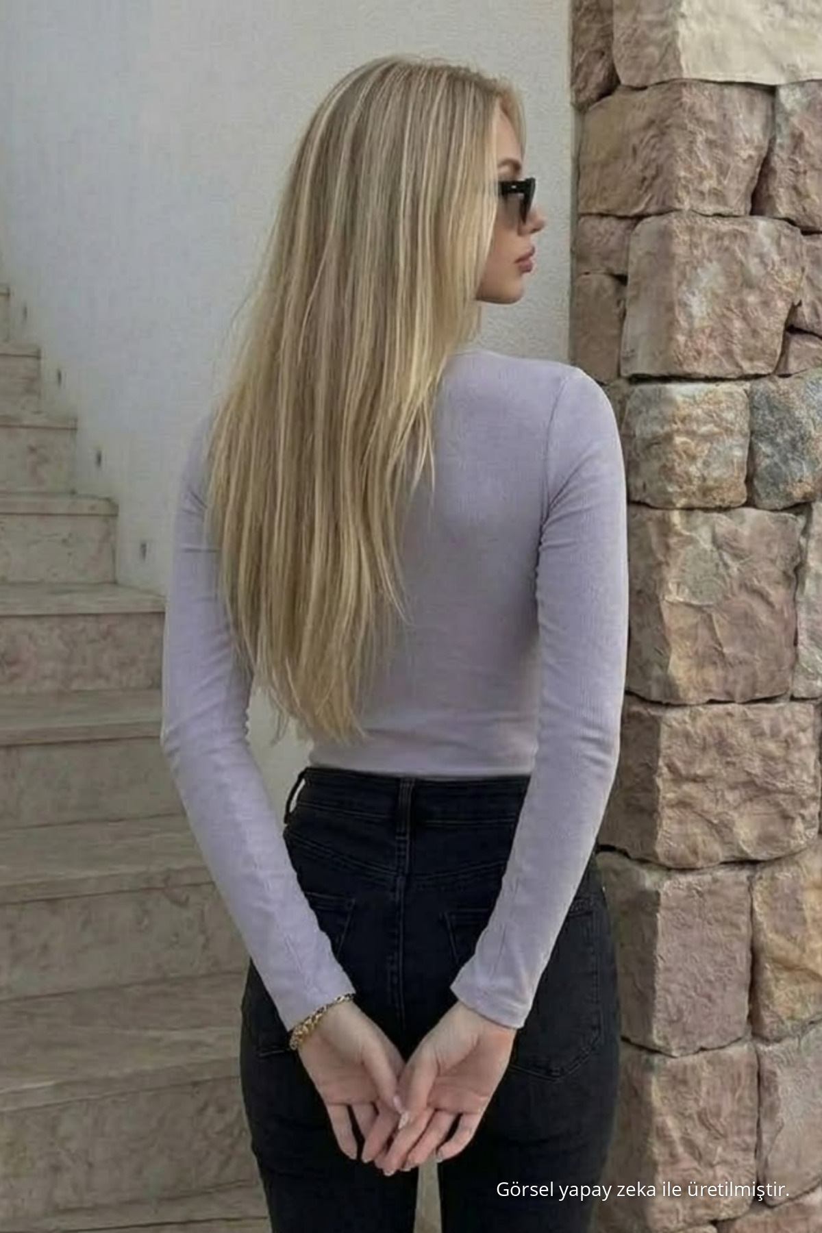 Kadın Premium Casual Gri Dar Bluz 6