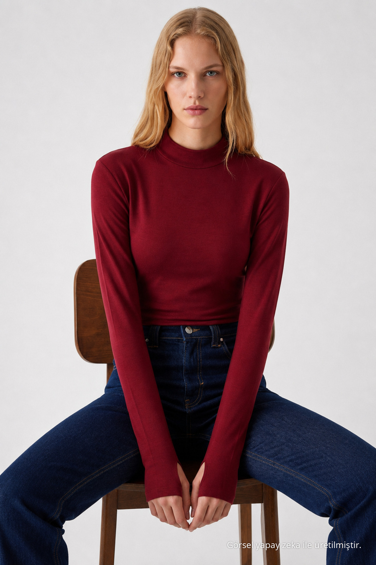 Kadın Dar Kalıp Reglan Kol Bordo Örme Bluz 6