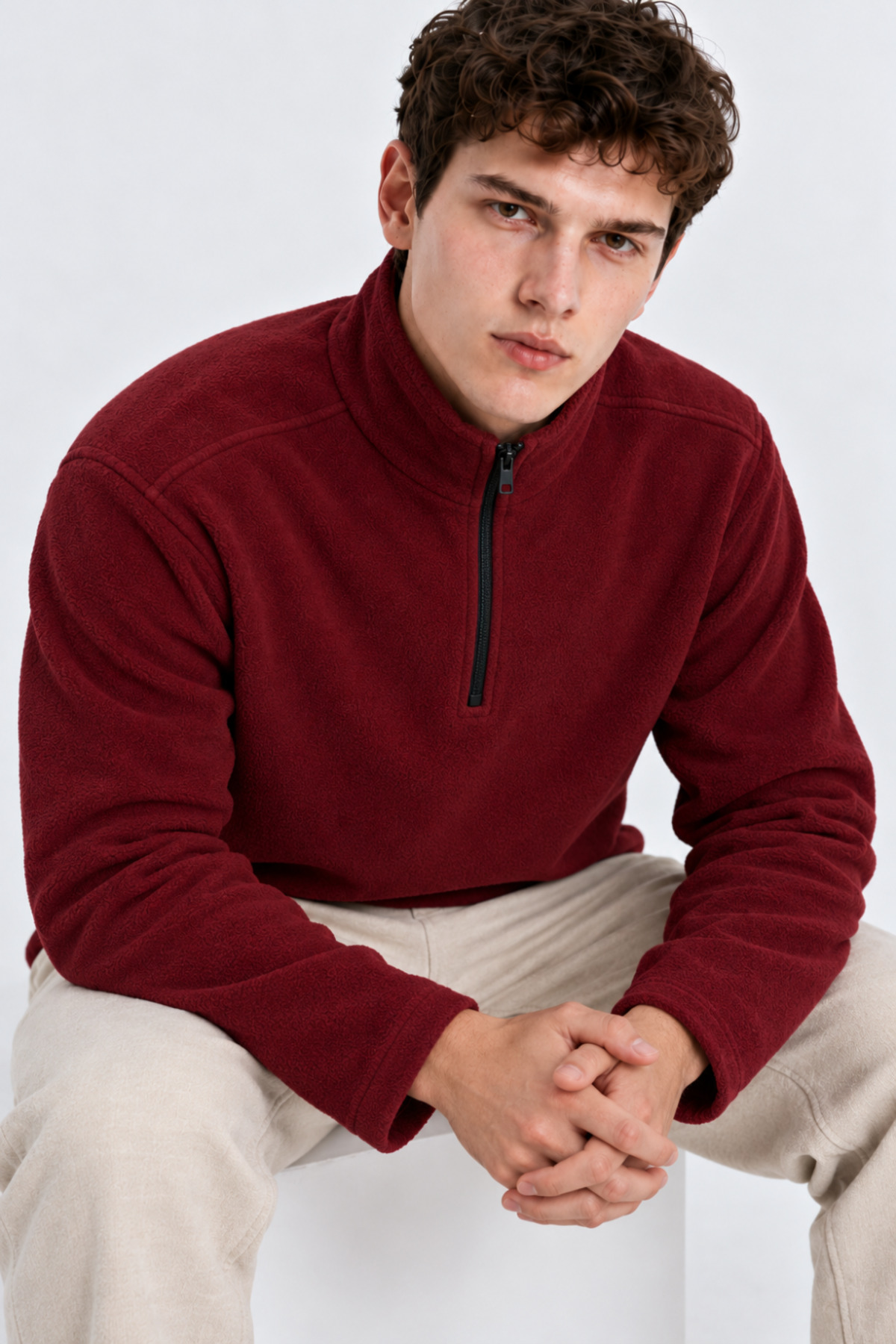 Erkek Yarım Fermuarlı Bol 3' Lu Sweatshirt KAHVE 3