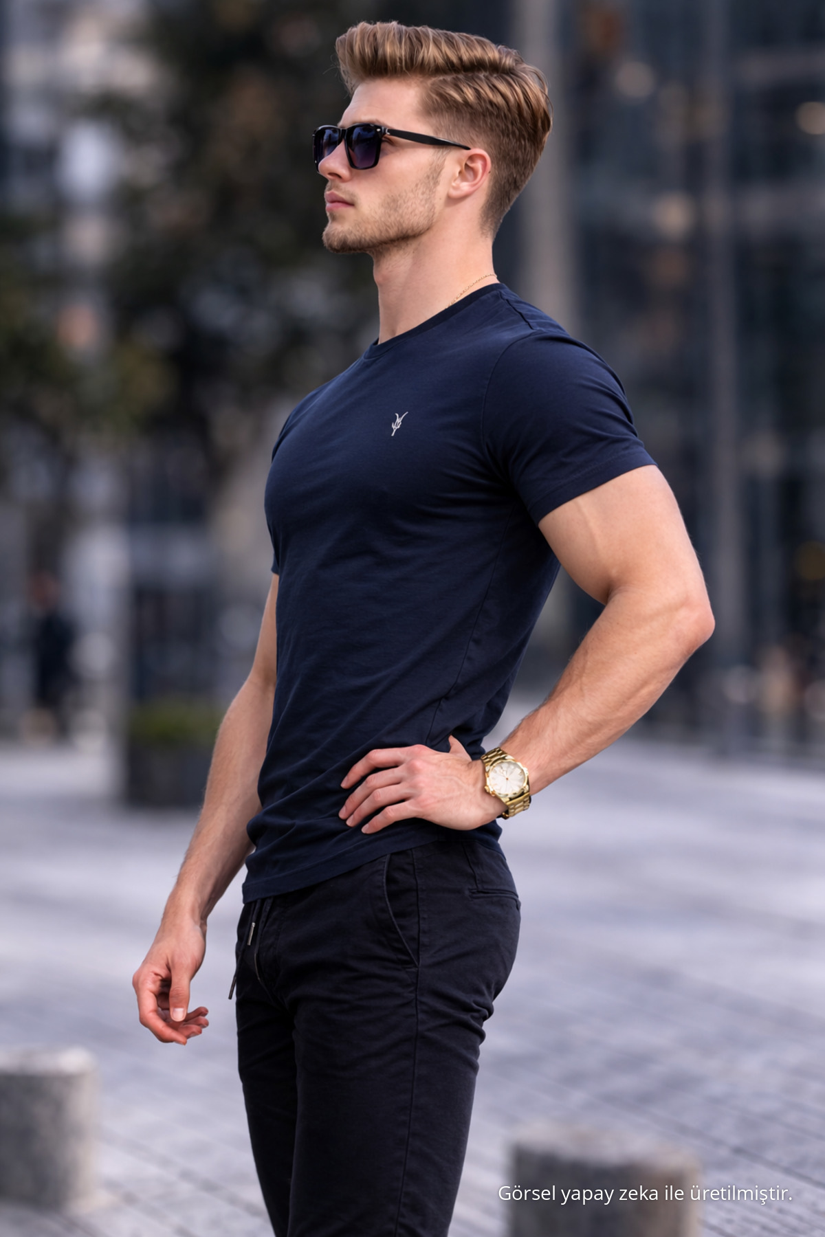 Erkek Bisiklet Yaka Slim Basic Yazlık Tişört lacivert 5