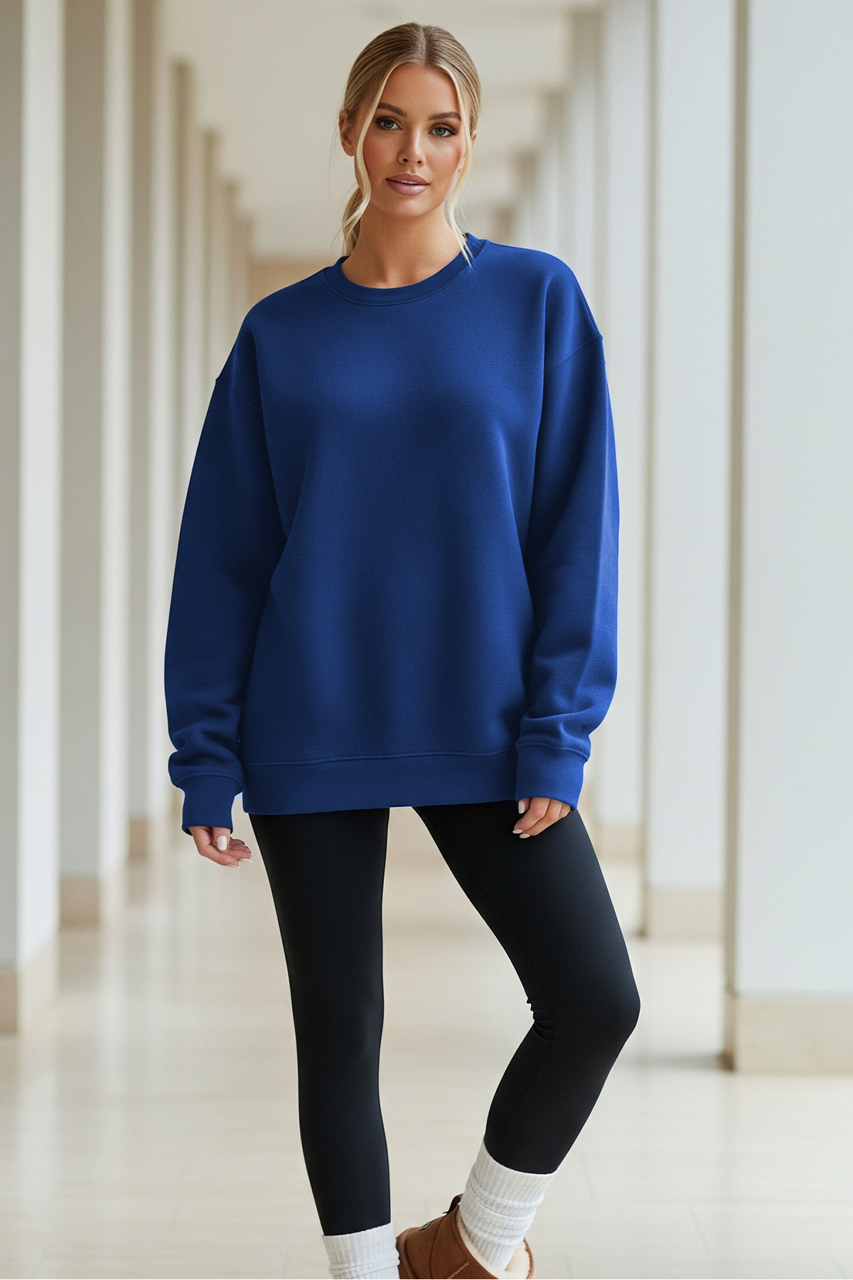 Kadın Oversize Kışlık Salaş Mavi Sweatshirt 4