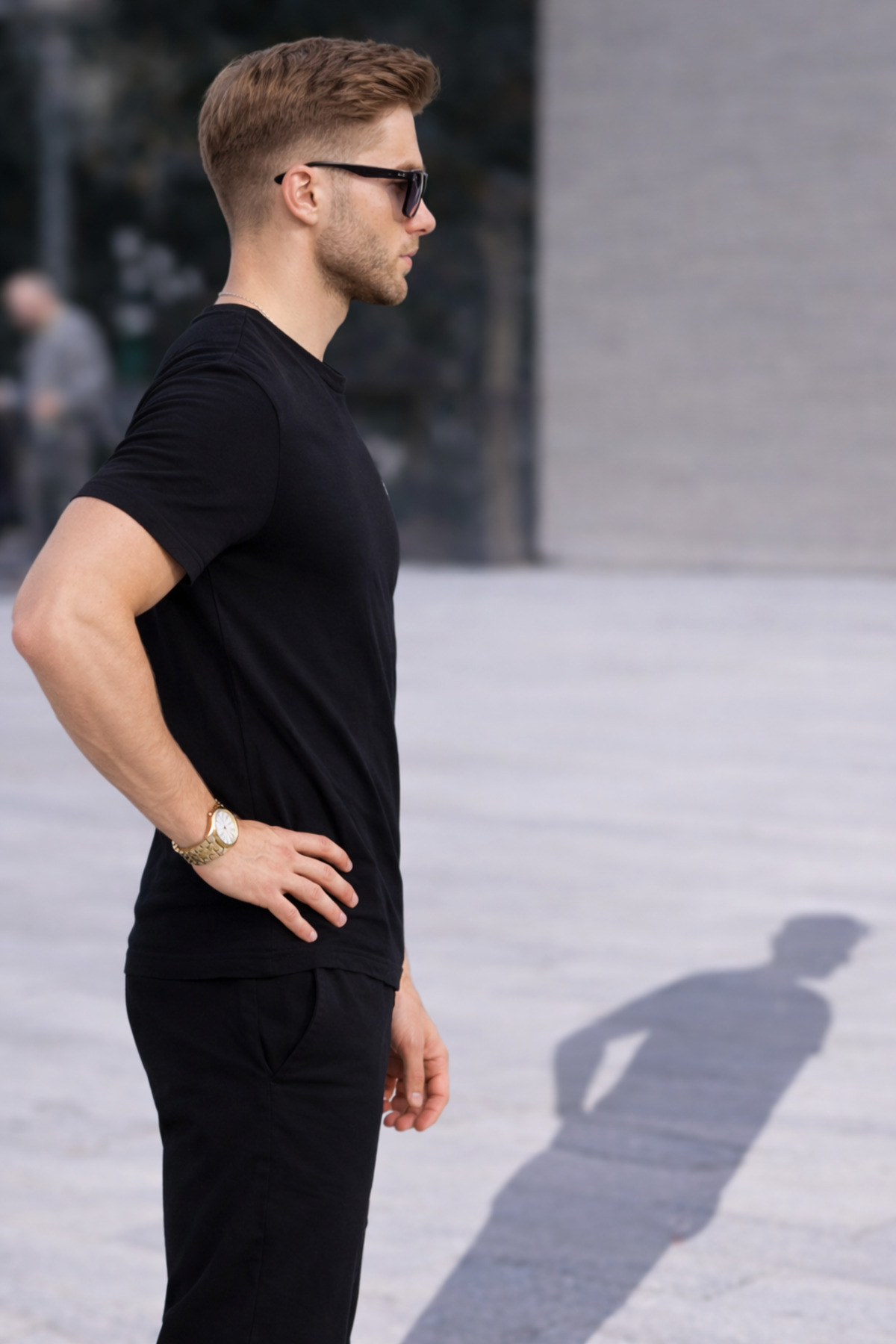 Erkek Bisiklet Yaka Slim Basic Siyah Tişört 5