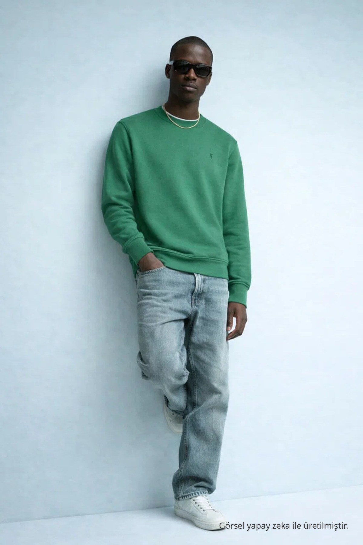 Erkek Nakışlı Parlak YEŞİL Sweatshirt 4