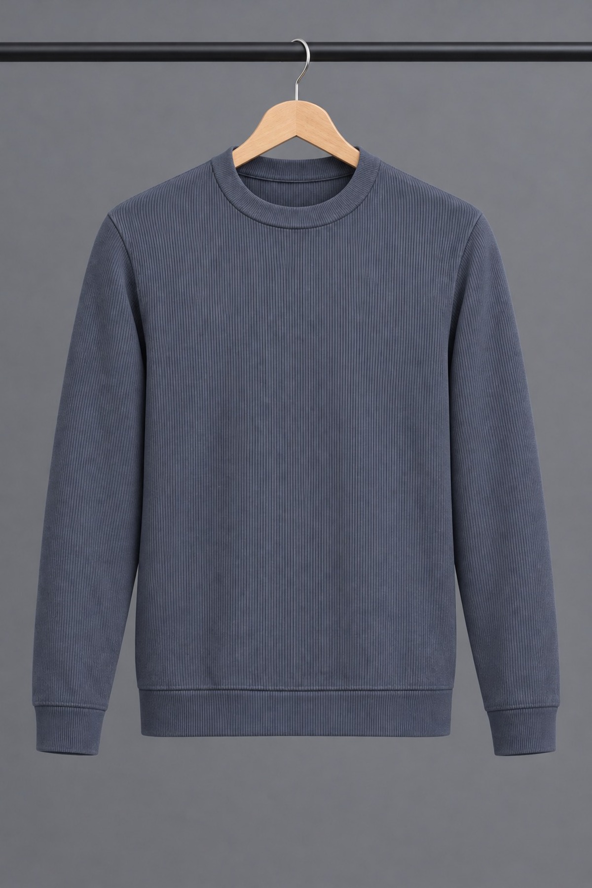 Erkek Slim Fit Bisiklet Yaka Günlük Triko Füme Kazak 6
