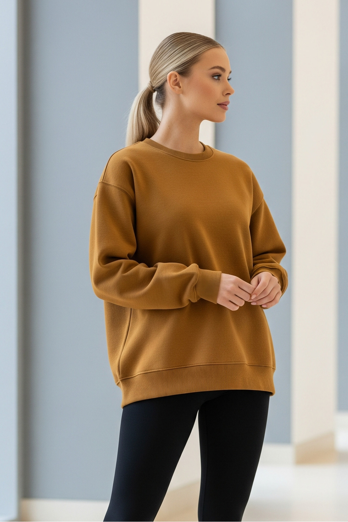 Kadın Oversize Kışlık Salaş Hardal Sweatshirt 3