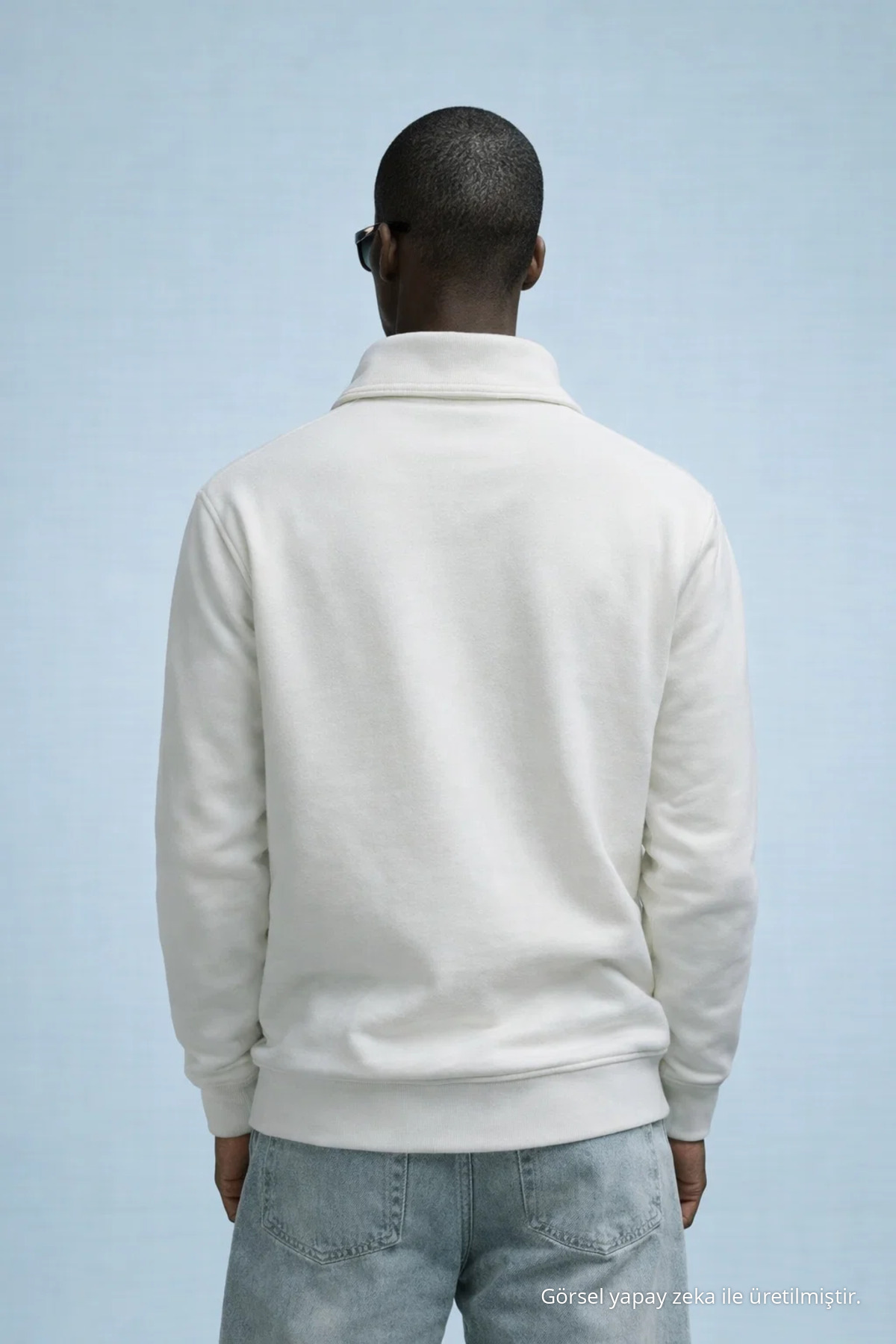 Erkek Kışlık Örme Yaka Beyaz Sweatshirt 5