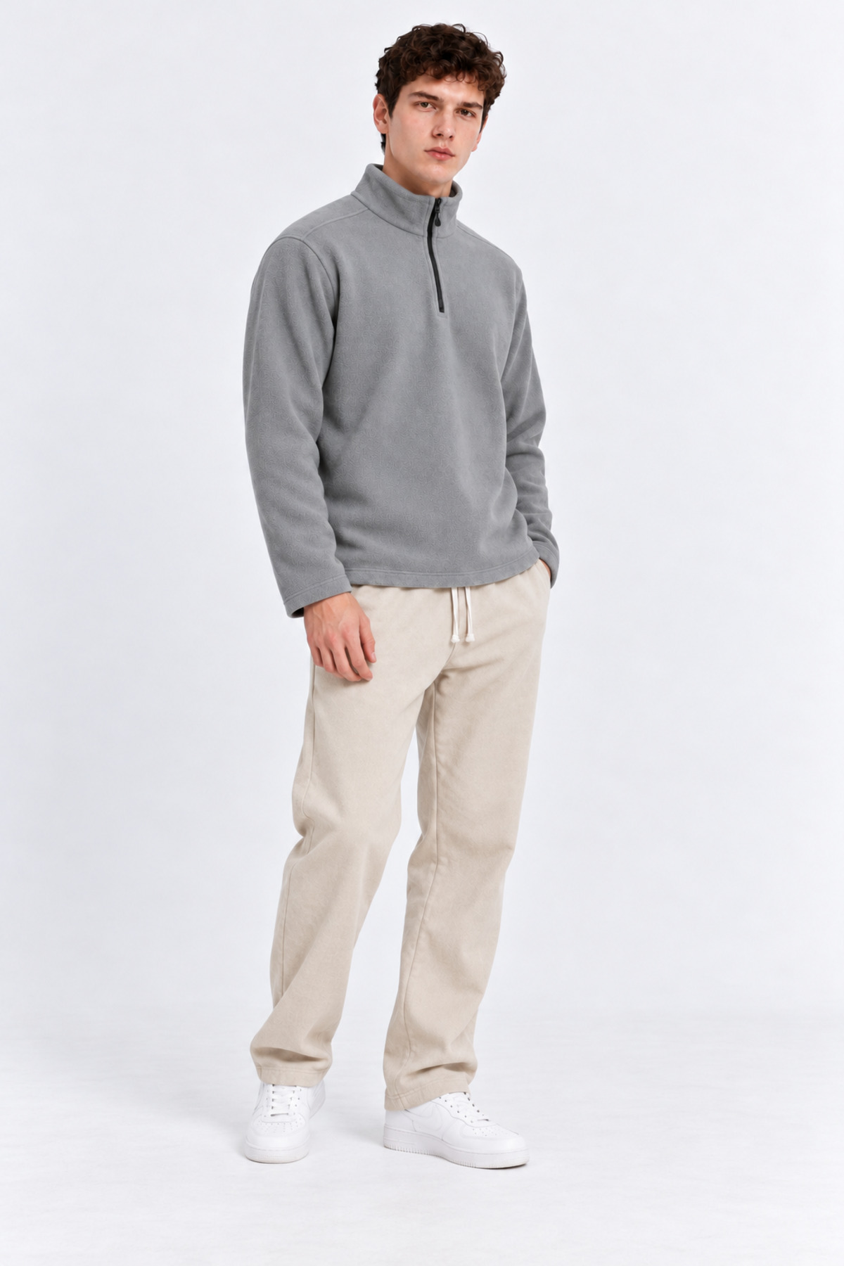 Erkek Yarım Fermuarlı Bol GRİ Sweatshirt 3