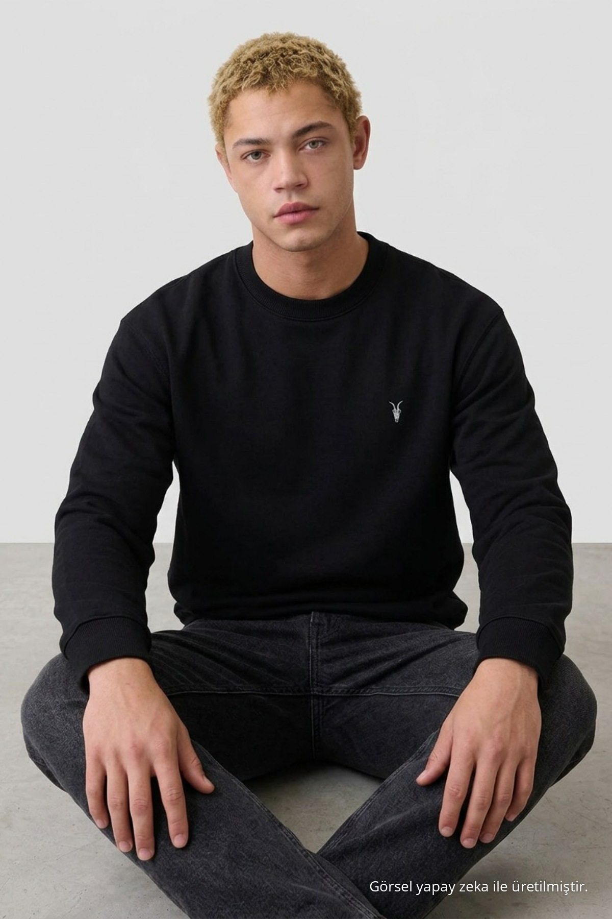 SİYAH Oversize Pamuklu Erkek Sweatshirt 3